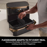 Ninja Foodi FlexDrawer Air Fryer, Dual Zone with Removable Divider, Large 10.4L Drawer, 7-in-1, Air-Fryer, Air Fry, Roast, Bake, Crisp, Non-Stick Dishwasher Safe Parts, Black and Copper, AF500UKCP