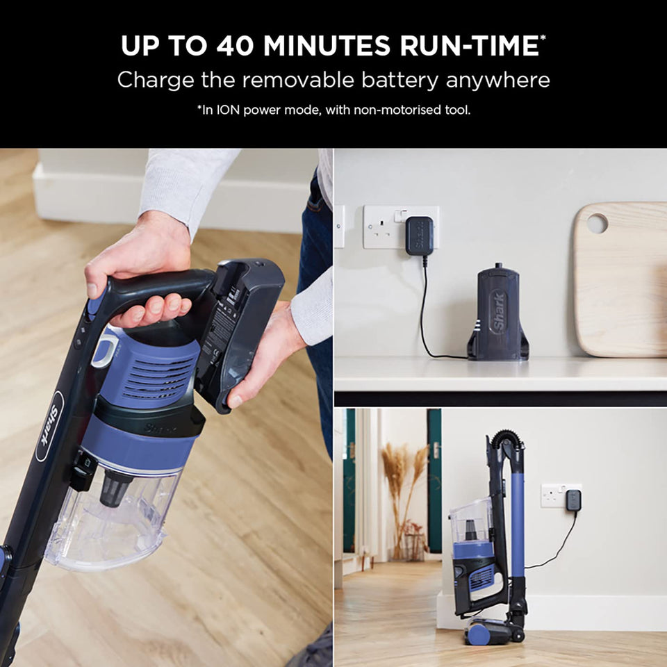 Shark Cordless Stick Vacuum Cleaner with Anti Hair Wrap, Up to 40 mins run-time, Flexible Vacuum Cleaner with LED Lights, Crevice Tool and Upholstery Tool, Electric Blue IZ202UK