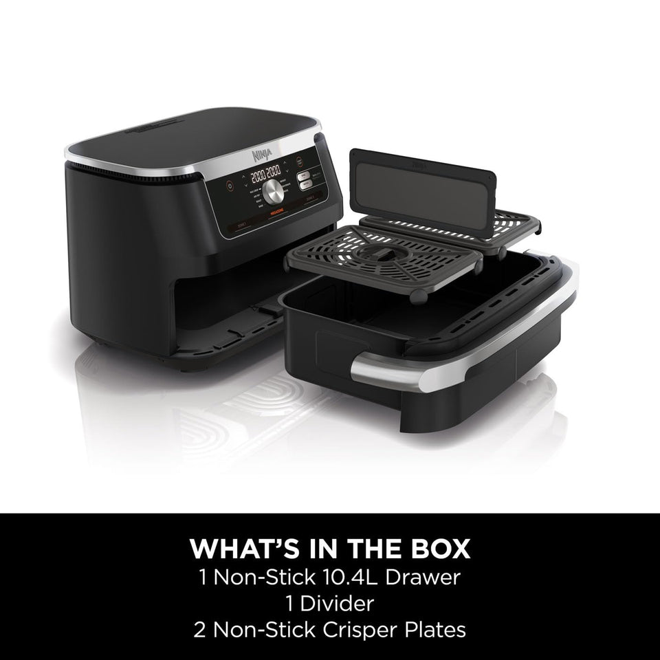Ninja Foodi FlexDrawer Air Fryer, Dual Zone with Removable Divider, Large 10.4L Drawer, 7-in-1, Air-Fryer Uses No Oil, Air Fry, Roast, Bake, Max Crisp, Non-Stick Dishwasher Safe Parts, Black AF500UK