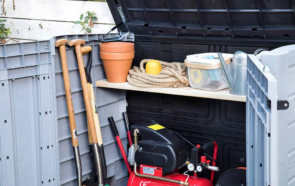 Keter Store It Out Max garden box, garbage can, appliance box, shed for 2 x 240 liter garbage cans.