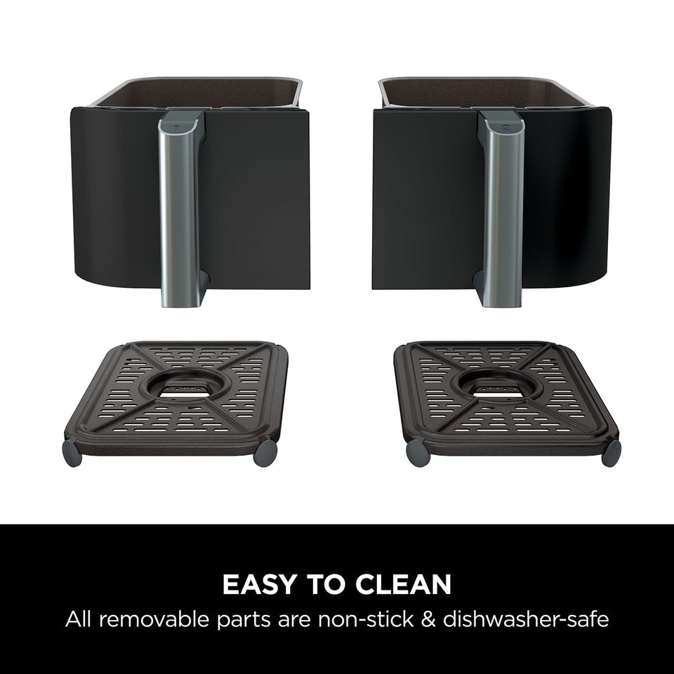 Ninja Foodi Dual Zone Digital Air Fryer, 2 Drawers, 7.6L, 6-in-1, Uses No Oil, Air Fry, Max Crisp, Roast, Bake, Reheat, Dehydrate, Cooks 4-6 Portions, Non-Stick, Dishwasher Safe Baskets, Black AF300UK