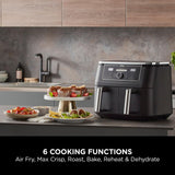 Ninja Foodi MAX Dual Zone Digital Air Fryer, 2 Drawers, 9.5L, 6-in-1, Uses No Oil, Max Crisp, Roast, Bake, Reheat, Dehydrate, Cook 8 Portions, Non-Stick Dishwasher Safe Baskets, Black AF400UK