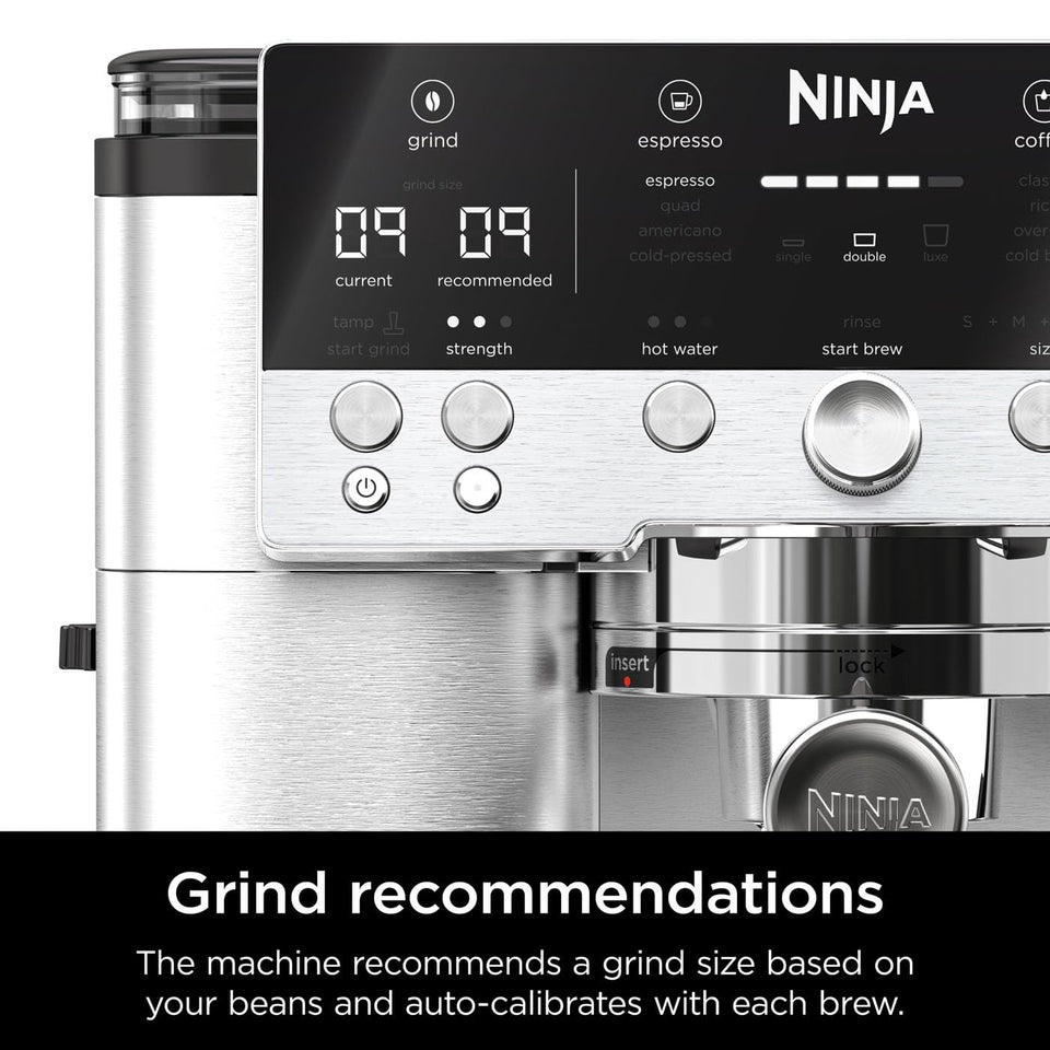 Ninja Luxe Premier 3-in-1 Coffee Machine, Latte, Cappuccino, Cold Brew & Espresso Maker With Built in Bean Grinder & Milk Frother, Easy to Use, 4 Automated Froth Presets, Silver, ES601UK