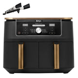 Ninja Foodi MAX Dual Zone Air Fryer, Amazon Exclusive, Tongs, 2 Drawers, 9.5L, 6-in-1, Use No Oil, Air Fry, Max Crisp, Roast, Bake, 8 Portions, Nonstick Dishwasher Safe Baskets, Copper/Black AF400UKCP