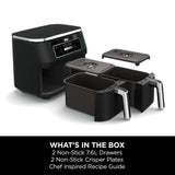 Ninja Foodi Dual Zone Digital Air Fryer, 2 Drawers, 7.6L, 4-in-1, Uses No Oil, Air Fry, Max Crisp, Roast, Reheat, Non-Stick, Dishwasher Safe Baskets and Crisper Plates, Black AF200UK