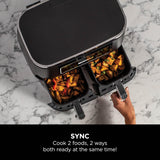 Ninja Foodi Dual Zone Digital Air Fryer, 2 Drawers, 7.6L, 4-in-1, Uses No Oil, Air Fry, Max Crisp, Roast, Reheat, Non-Stick, Dishwasher Safe Baskets and Crisper Plates, Black AF200UK
